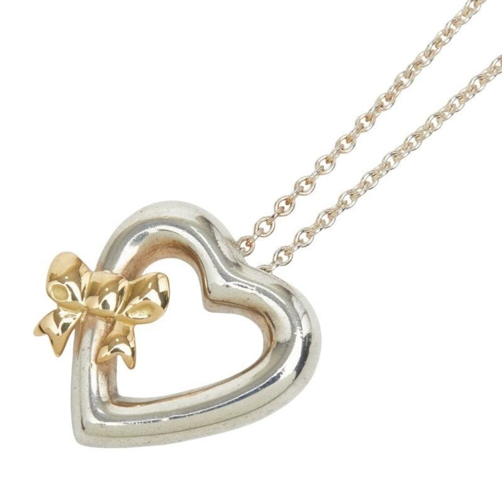 Tiffany & Co. Heart Ribbon Sterling Silver 925 18K Yellow Gold Necklace